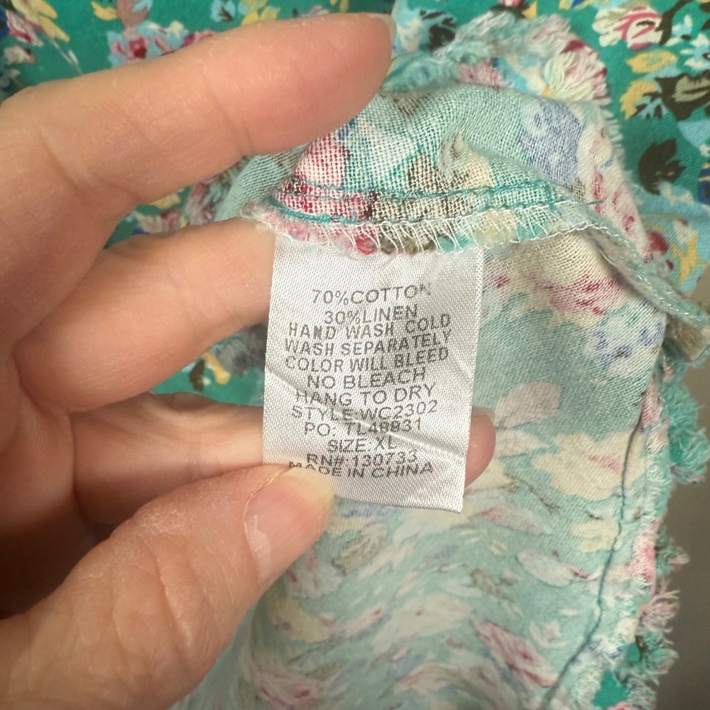 Umgee High Low Frayed Hem Linen Blend Floral Dress Size XL Boho Cottage Western - Picture 5 of 9